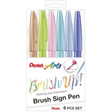 Imagem de Pentel Kit Caneta Pincel Brush Sign Pen 6 Cores Pasteis KITBRUSH-6P