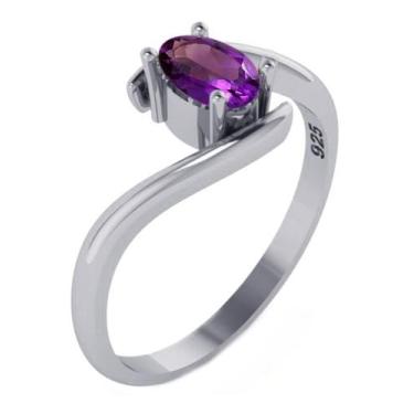 Imagem de Anel De Prata 925 Solitário Miami Ametista Natural- Feminino - Compre 