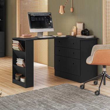 Imagem de Cômoda 3 Gavetas com Mesa Giratória Preto - Qmovi