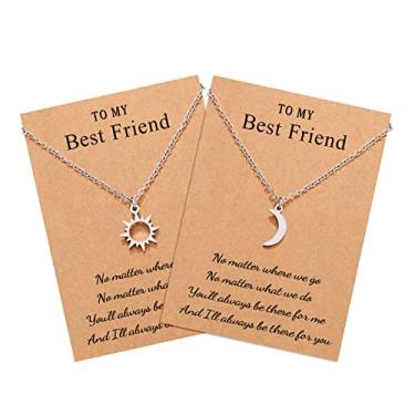 Imagem de Colar delicado da amizade com estrela do sol e lua para 2/3 melhores amigas, irmãs, adolescentes, com cartão de mensagem de presente, Aço inoxidável,