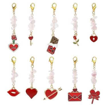 Imagem de LiQunSweet 20 peças de berloques de liga esmaltada com tema de dia dos namorados vermelho com fechos, lascas de pedras preciosas, coração, coração, rosa, lábios, envelopes, berloques de envelope para