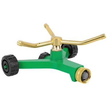 Imagem de RESTMO Aspersor de metal de 3 braços com base de roda, sistema de irrigação de gramado rotativo automático de 360 graus para plantas de jardim, canteiro de flores e irrigação de quintal grande