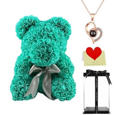 Imagem de Urso de pelúcia rosa grande de 40 cm com caixa de presente, urso de flores para aniversário, dia das mães, casamento, aniversário, presente romântico para ela (Tiffany)