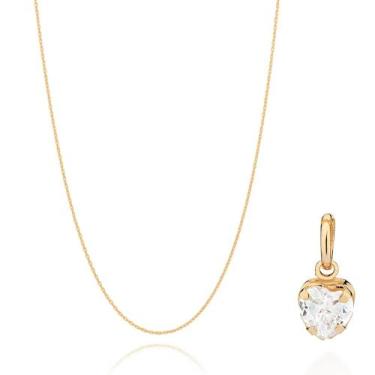 Imagem de Colar Feminino Com Pingente Coração Zircônia Banhado Ouro 18k Rommanel