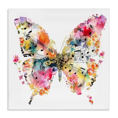 Imagem de Stupell Industries Design de arte de parede em tela borboleta e notas musicais por LSR Design Studio, 61 x 61 cm