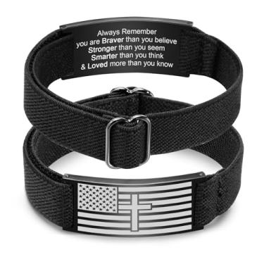Imagem de MEALGUET Presentes de cesta de Páscoa para homens: pulseira elástica com bandeira americana cruzada, versículo bíblico, cristã, joia inspiradora religiosa para filho, neto, sobrinho, namorado, pai,