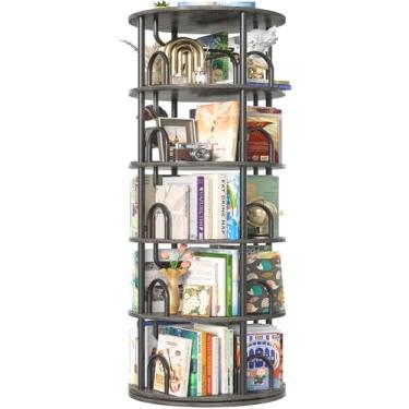 Imagem de Aheaplus Estante giratória de 5 níveis, estante giratória de 360 monitores, prateleira giratória redonda para livros, estante giratória estreita, organizador de livros de canto vertical para espaços