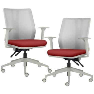 Imagem de Kit 2 Cadeiras De Escritório Giratória Diretor Flow F02 Base Cinza Sintético Vermelho - Lyam Decor