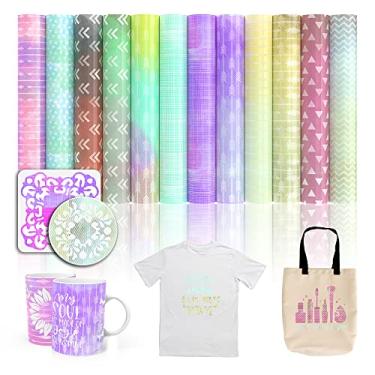 Imagem de Folhas de tinta de transferência infusíveis XINPOCUT (12 peças/conjunto, 30,5 x 30,5 cm) – Sublimação de papel de transferência de setas em aquarela para prensa de caneca Cricut, folhas de transferência por calor para bolsa de caneca de camisetas