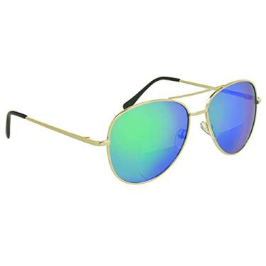 Imagem de proSPORT Óculos de sol bifocais aviador, lentes espelhadas, espelhadas, masculinas, femininas, Lente espelhada dourada/verde, Medium