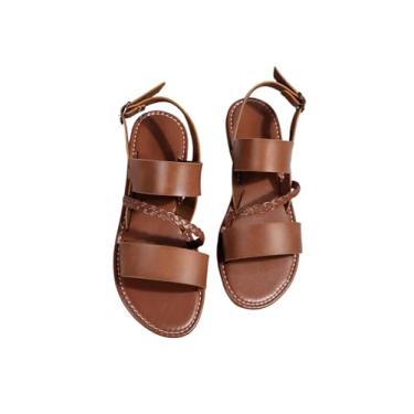 Imagem de OYOANGLE Sandália feminina de couro sintético trançado aberto com tira traseira, Marrom ferrugem, 37