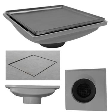 Imagem de Ralo Invisível 20x20 Base Inox 304 Cola Piso Coletor Plástico Cinza Sa