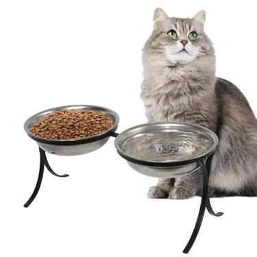 Imagem de Comedouro Ferro e Inox Alto Pet para Gatos Duplo Ração Agua Sachê (Preto)