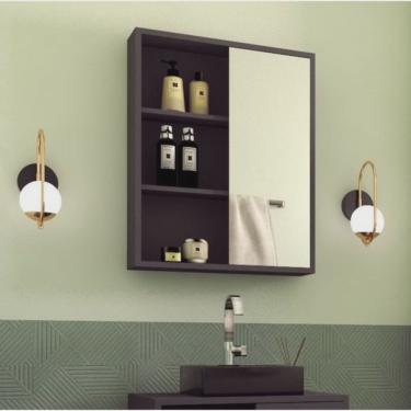 Imagem de Armário Espelheira Para Banheiro 1 Porta de Correr 2 Prateleiras Julia Grafite