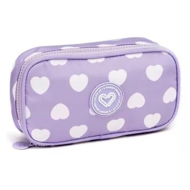 Imagem de Estojo Escolar com Estampa de Corações, 21 x 12 x 4cm, Divisórias Internas, Lilás
