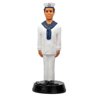 Imagem de Escultura Marinheiro Umbanda Branco e Azul 20 cm em Resina - Lua Místi