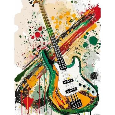 Imagem de QLTBPVJK Kits de pintura de diamante de instrumento musical para adultos, kit de arte de pintura de baixo diamante para adultos, faça você mesmo, arte completa com diamantes para decoração de parede