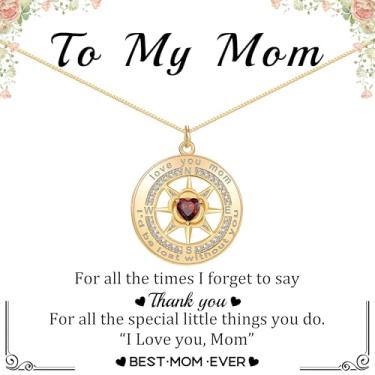 Imagem de GeFuzer Colar de bússola de presente de dia das mães com pedra do mês de nascimento, presentes de aniversário para mulheres, moderno, banhado a ouro, colar de pedra do mês de nascimento ajustável