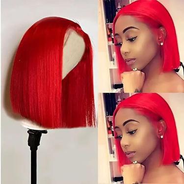 Imagem de Peruca MYMYDA Short Red Lace Front Bob 25 cm de cabelo humano feminino