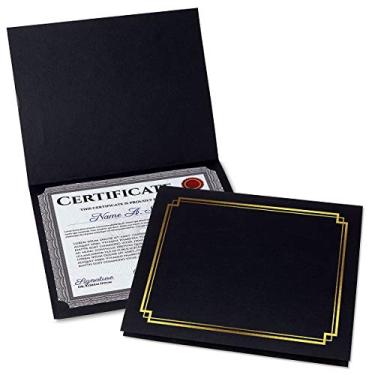 Imagem de Pastas clássicas de certificado preto e dourado - Pacote com 50, capa de linho 36 kg. Estoque, cantos dobrados, recortados, para escritório, prêmios de negócios, graduação, titular de diploma escolar,