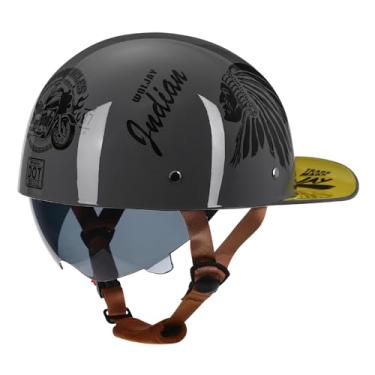 Imagem de Woljay Capacete De Motocicleta Vintage Retrô Aberto, Boné De Beisebol, Meio Capacete Com Lente Retrátil Para Homens E Mulheres, Boné De Ciclomotor, Jet Scooter, Street Cruiser - Certificado Pelo Dot