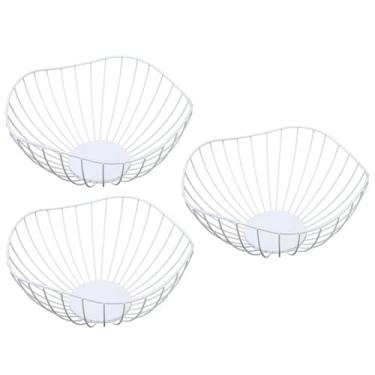 Imagem de Auto-plaza 3 pacotes de decoração de mesa de armazenamento de cesta de frutas de metal de malha de arame para prato de cozinha, legumes, doces, suporte de pão (branco)