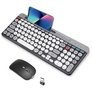 Imagem de Teclado Multimídia com Teclas Redondas, Kit de Teclado e Mouse Sem Fio Recarregável USB