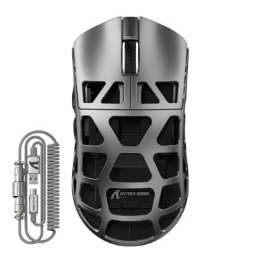 Imagem de FELICON Mouse para jogos sem fio Attack Shark R3, PAW3395 26K DPI 8KHz, liga de magnésio 46 g ultraleve, modo triplo programável BT/2,4G/mouse de computador com fio com cabo enrolado - prata