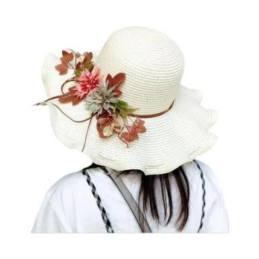Imagem de Chapéu de Palha Feminino de Aba Larga - Dobrável, para Praia e Sol, Ta