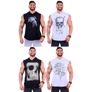 Imagem de Kit 4 Regatas Longline Machão Com Touca Masculina MXD Conceito Academia Exercício Físico-Masculino