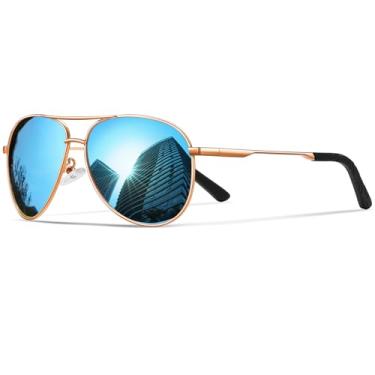 Imagem de phikttu Óculos de sol aviador para homens polarizados – Óculos de sol esportivos esportivos clássicos de metal espelhado espelhado com proteção UV400