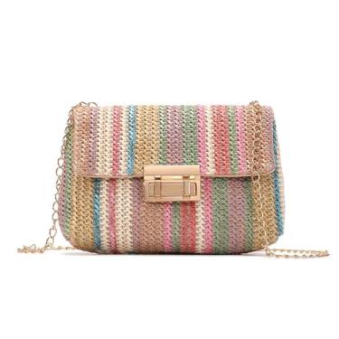 Imagem de Bolsa feminina colorida de palha arco-íris em tecido de vime, bolsa tiracolo para primavera e verão, Estilo 5
