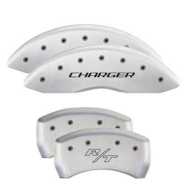 Imagem de MGP Caliper Covers - Capas de pinça de freio para Dodge Challenger 2011-2023 e Dodge Charger 2011-2023 (requer pinça dianteira de pistão duplo) conjunto dianteiro e traseiro - CARREGADOR gravado e