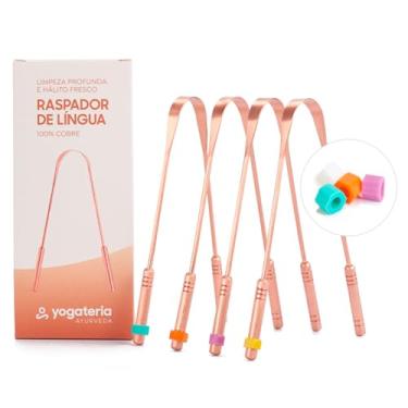 Imagem de YOGATERIA Kit limpador Raspador de língua Cobre Ayurvédico 100% Puro | Elimina o Mau Hálito Toxinas e Resíduos | Fácil de limpar | Antibacteriano Higiênico e Durável (4 Unds)
