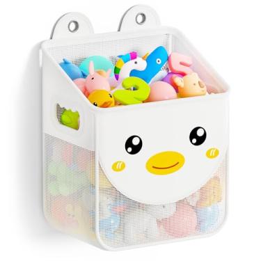 Imagem de Ligereza Organizador De Brinquedos Banho Quick Fetch Way, Malha Fofo, Suporte Para Banheira Bebê Grande Capacidade E Abertura, Bolsa Multiuso (Branca)