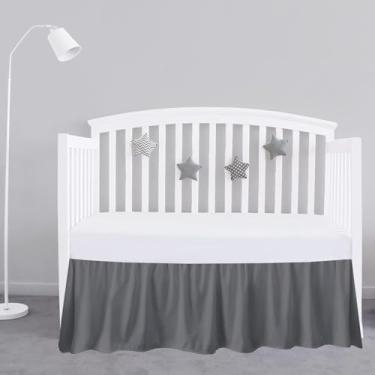 Imagem de Saia para cama de berço cinza escuro com babados – 71 cm x 132 cm com queda de 35,5 cm, roupa de cama macia e respirável para bebês meninos e meninas, babados com cantos divididos, plataforma de