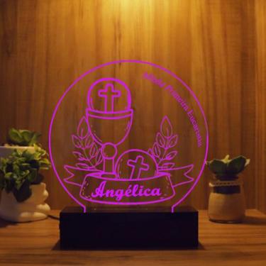 Imagem de Luminária Abajur Primeira Eucaristia LED Rosa - Bold