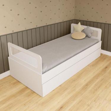 Imagem de Bicama Solteiro MDF Branco com Cabeceira Telinha Anatômica Mobilistore