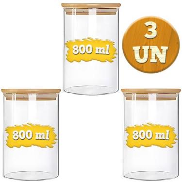 Imagem de Conjunto de Potes Herméticos Vidro Tampa de Bambu Premium Conservar Al