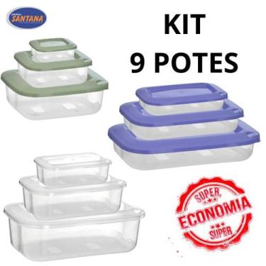 Imagem de Kit Enlace Com 9 Potes Hermético BPA Free Diversos Tamanhos - Plástico