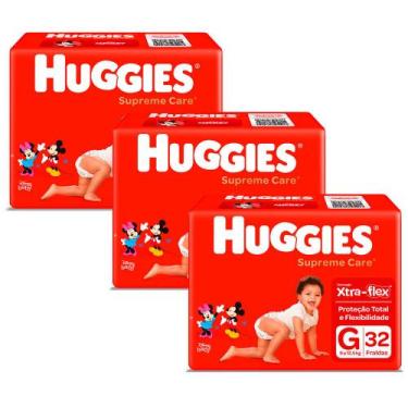 Imagem de Kit 3 Fralda Huggies Supreme Care Tamanho G Mega 32 Unidades Descartáv
