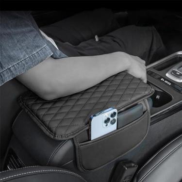 Imagem de Capa de console central de carro atualizada, almofada de couro de microfibra para apoio de braço de carro com 2 sacos de armazenamento, caixa de armazenamento universal para carro acessórios