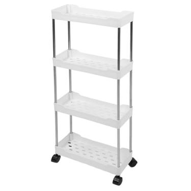 Imagem de TOPINCN 4 Nível Slim Rolling Storage Carrinho Com Rodas, Prateleiras Móveis Organizador da Unidade de Banheiro Organizador de Carrinho Rolling Utility Cart Tower Rack para Sala de Lavar (Branco)