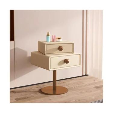 Imagem de Mesa De Cabeceira Estreita De Madeira Com Base De Metal, Moderna E Fina Com Gavetas Para Quarto, Sala De Estar E Dormitório(Milky white,17x15x23")