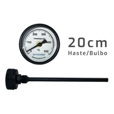 Imagem de Kit 10 Termômetro Analógico 500 Graus Iglu Lenha Haste 20cm - AZ135