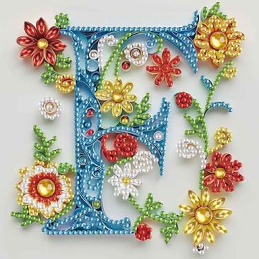 Imagem de MVVMTOP Kit de pintura de diamante, letra F DIY 5D, arte de diamante artificial de cristal de forma especial, artesanato em mosaico parcial para iniciantes, decoração de parede, presente para quarto