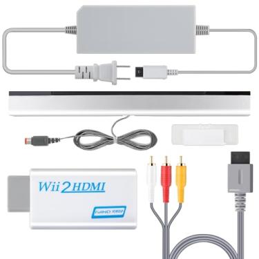 Imagem de LongLongJin Kit adaptador de cabo Wii Ultimate 4 em 1 - amplifique sua aventura de jogo com cabo de alimentação Wii, barra de sensor, conversor HDMI e cabo AV - compatível com jogos Nintendo Wii