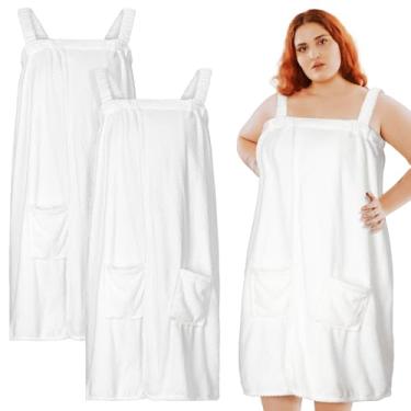 Imagem de Tigeen 2 peças de toalha plus size para mulheres vestido de toalha de banho roupão de spa de pano felpudo com fecho ajustável (branco, G-GG)