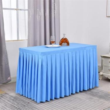 Imagem de Saia de mesa de poliéster branca, toalha de mesa para sala de reunião, retangular, plissada, para decoração de eventos, festas de casamento, azul, 1,2 m (48 x 23 x 30 pol.)