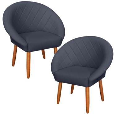 Imagem de 2 Poltronas Estofada Resistente para Sala de Estar Reforçado Tecido Corano Pés Palito MOBLAN decor (Azul)